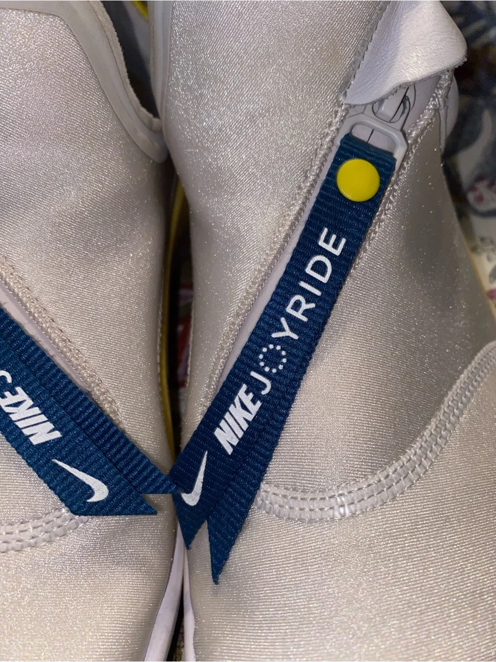 Nike White Slip-On Sneakers with Yellow and Navy Accents